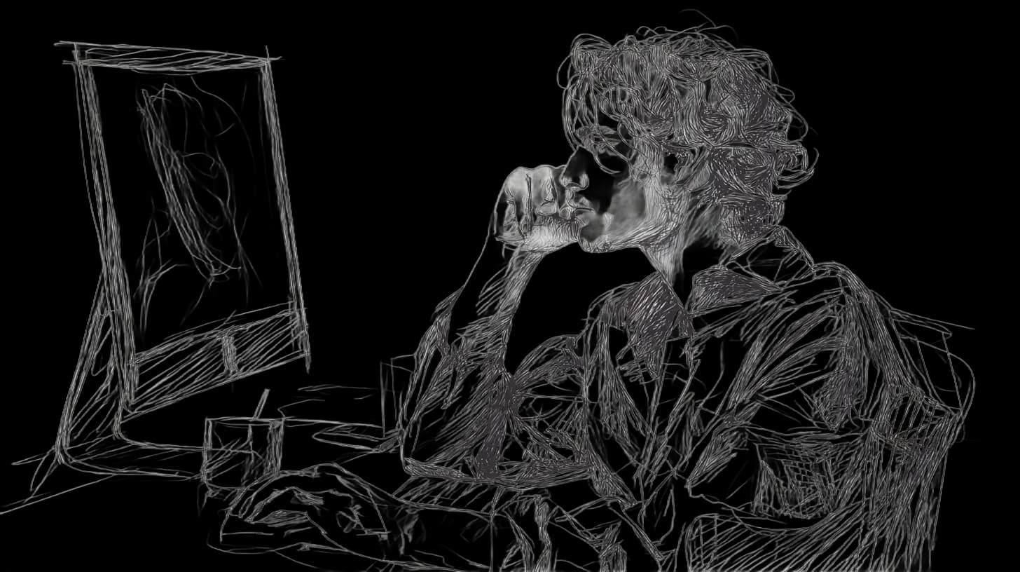 A man sitting at a desk with a computer monitor. 