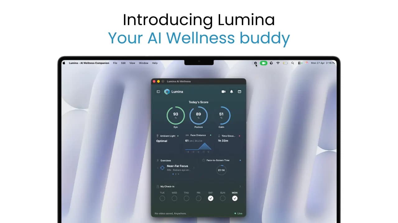 Poster showing Lumina AI Wellness dashboard under the headline Introducing Lumina Your AI Wellness buddy