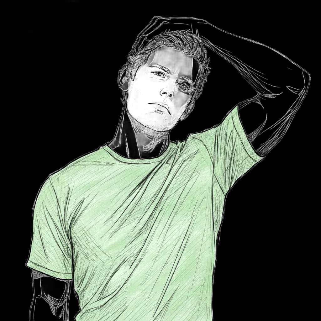 A person in a green shirt doing upper trap stretch