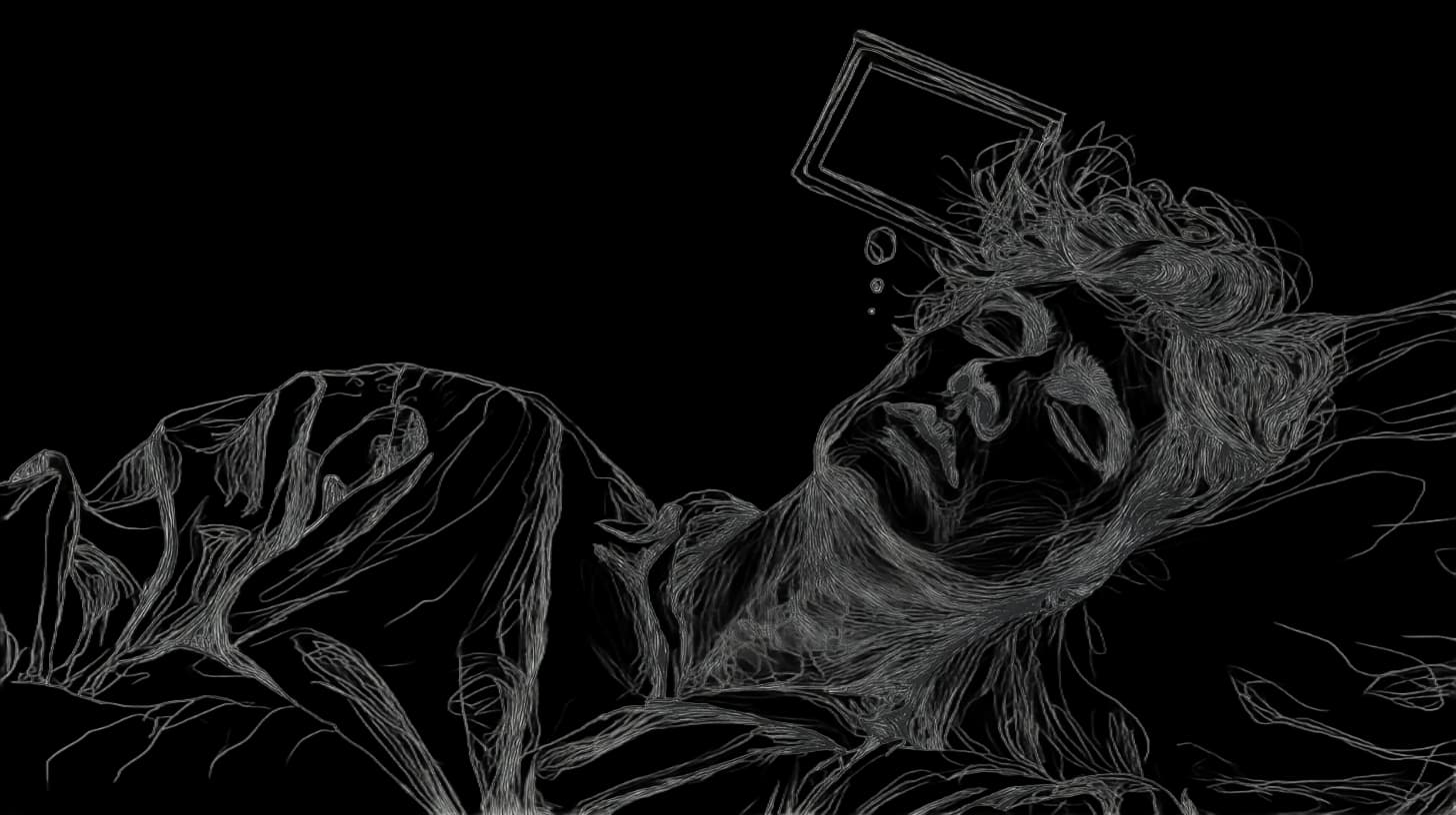 A person is sleeping. He is having deep thoughts.